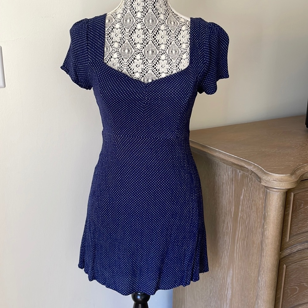 Navy polka-dot mini dress